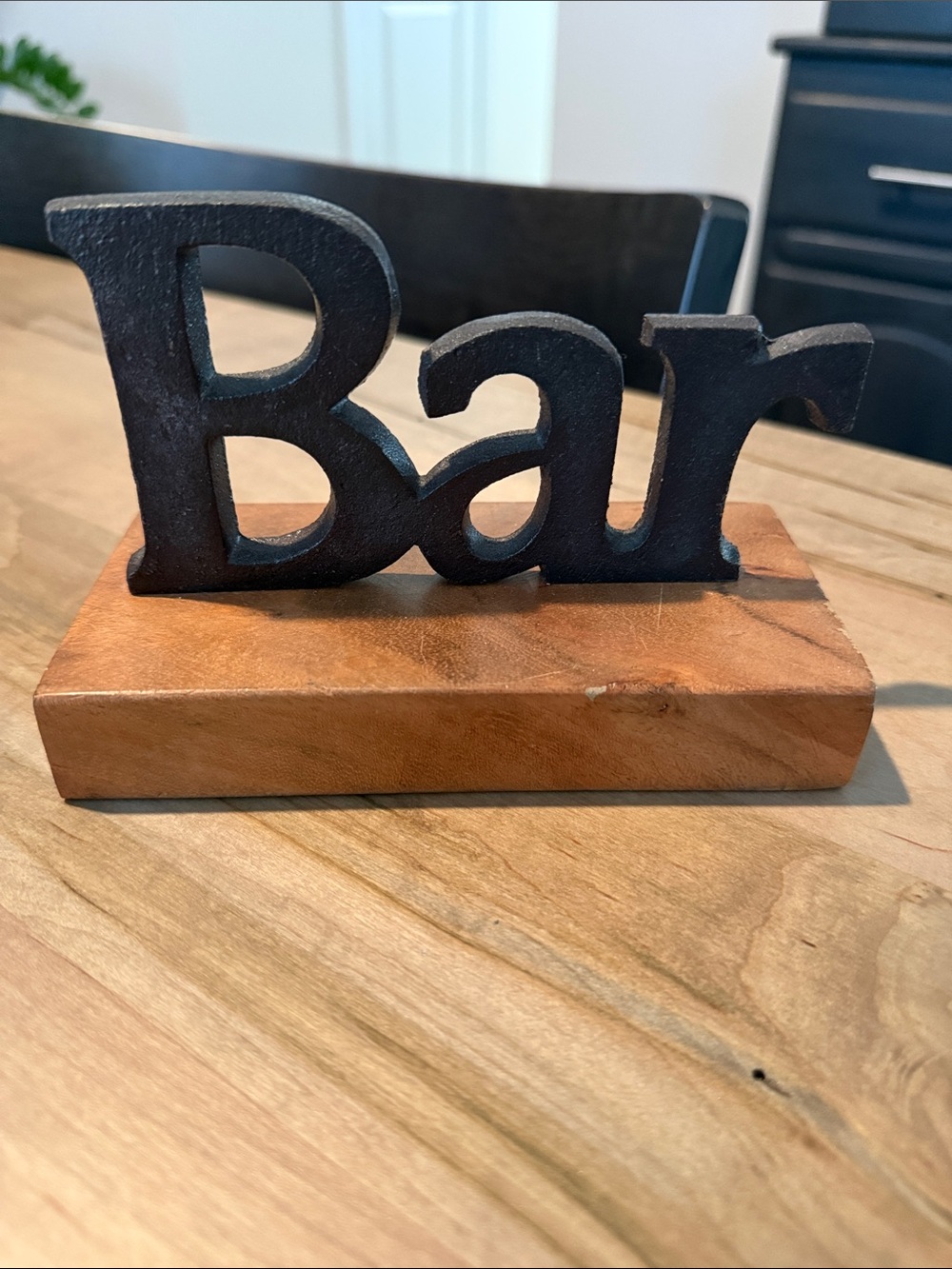 Black 'Bar' Tabletop Accent on Wooden Base